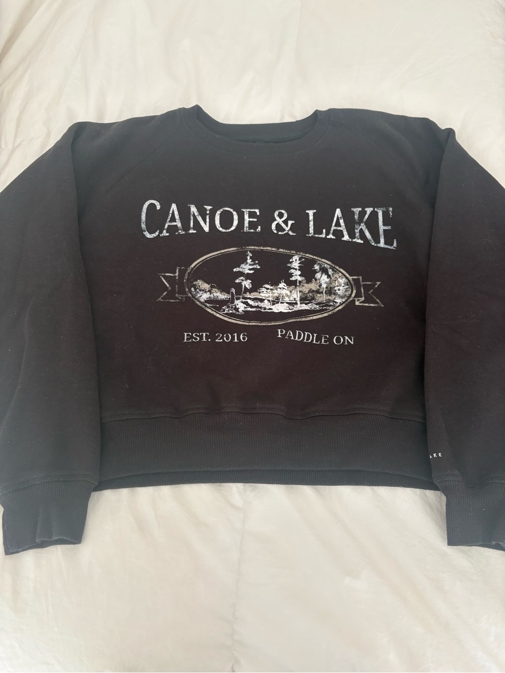 Black Graphic Cropped Crewneck Sweater